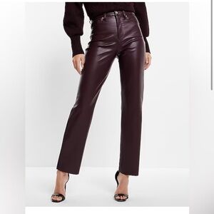 Express Dark Burgundy Faux-Leather Straight Leg Pants
